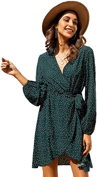 Milumia Women's Long Sleeve Vintage Floral Print Boho Split Wrap Slim Dress