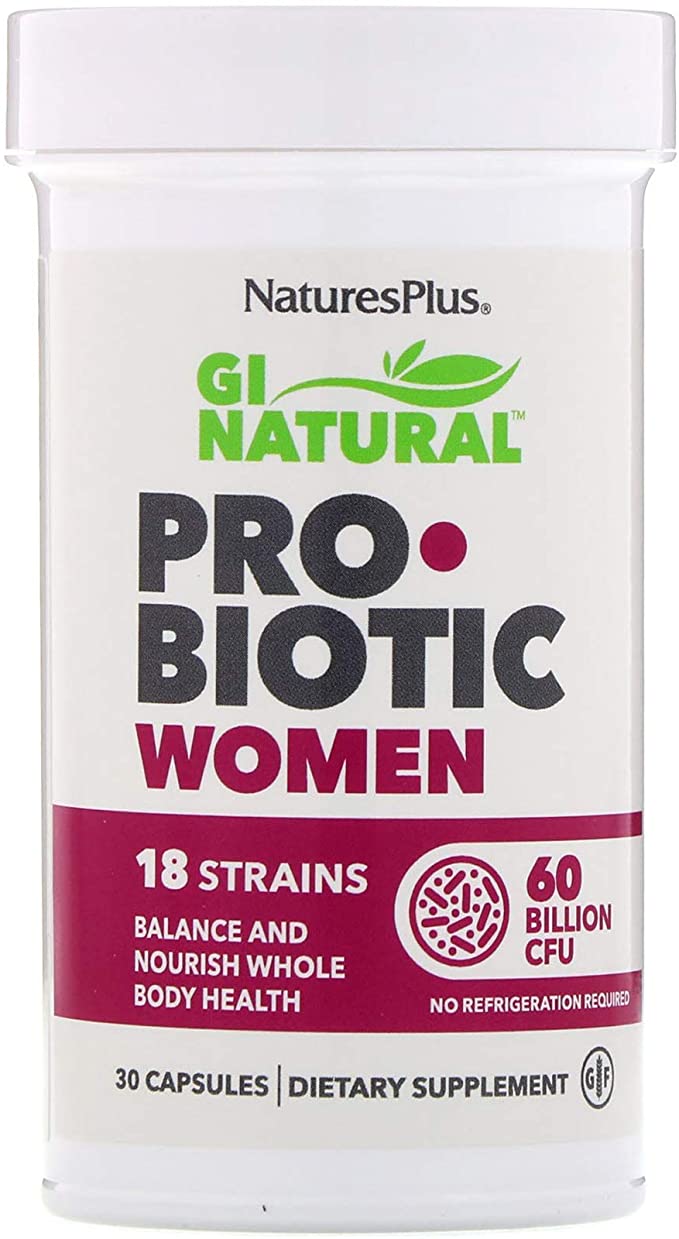 NaturesPlus GI Natural Probiotic Capsules, Women - 30 Capsules - 18 Live Probiotic Strains & Prebiotics - Digestive & Immune Support - Cranberry For Urinary Tract Health - Gluten-Free - 30 Servings