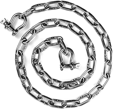 HarborCraft 1/4" by 4 Foot Long Stainless Steel 316 Anchor Chain 5,200 lbs. Minimum Break Load with 2 Stainless Steel Shackles