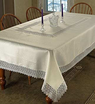 Violet Linen Treasure Lace Oblong/Rectangle Tablecloth, 70" X 105", Ivory