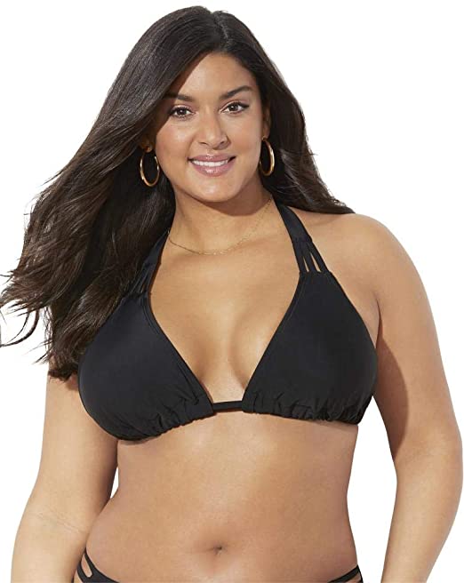 SWIMSUITSFORALL Swimsuits for All Women's Plus Size Triangle Bikini Top 10 Black