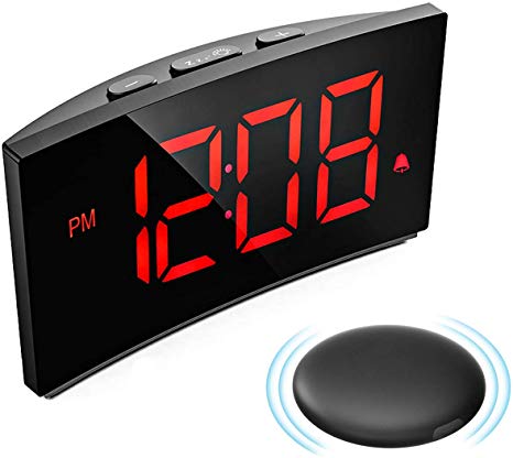 PICTEK Wireless Bed Shaker Alarm Clock for Heavy Sleeper, Vibrating Digital Alarm Clock for Bedroom, 3 Alarm Sound, 5'' LED Display, 5 Dimmer, Snooze, Easy Setting Bomb Clock for Kid Senior Deaf