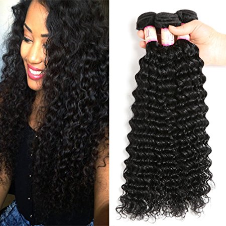Ms Taj Brazilian Virgin Hair Deep Wave 3 Bundles 300g 100% Cheap Brazilian Curly Virgin Remy Human Hair Weave Extensions Natural Black (16 18 20)