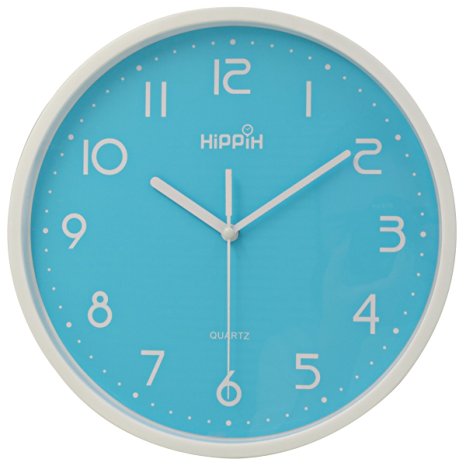 Hippih 10" Silent Non-ticking Quartz Digital Wall Clock,Blue