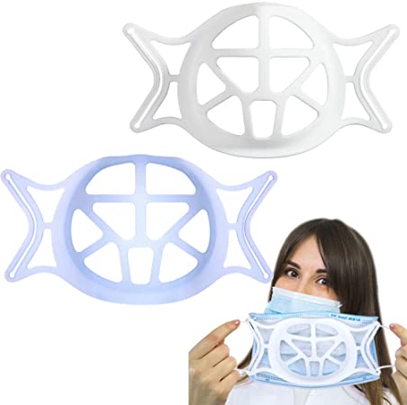 Silicone 3D Breath Support for Face Covering, Reusable Face bracket Inner Support Frame for More Breathing Space, Cool Breathe Cup for Nose Breathing Smoothly (WHITE-BLUE)