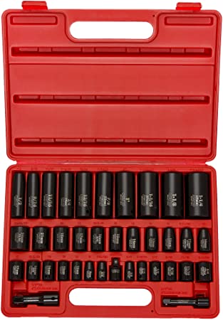 Neiko® 02443A Complete 3/8” and 1/2” Drive Impact Socket Set, CR-V Steel | SAE & Metric | Deep & Shallow | 38-Piece Set