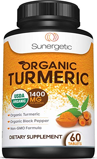 USDA Certified Organic Turmeric Supplement – Includes Organic Turmeric & Organic Black Pepper – 1,400mg of Turmeric per Serving – 60 Turmeric Tablets