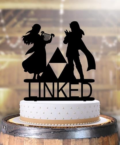 Linked Gamer Elf and Princess Wedding Anniversary Cake Topper