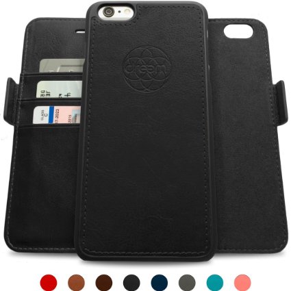 Dreem Fibonacci iP6V5 RFID Wallet Case with Detachable Folio, Premium Vegan Leather, 2 Kickstands, Gift Box, for iPhone 6/6s - Black