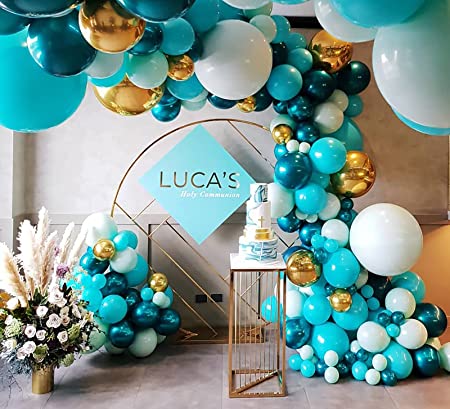 Beaumode DIY Dark Teal and Tiffany Balloon Garland for 1st Communion Baby Shower Bridal shower Birthday Balloon Arch Celebration Party Backdrop Decoration (Tiffany and Teal)