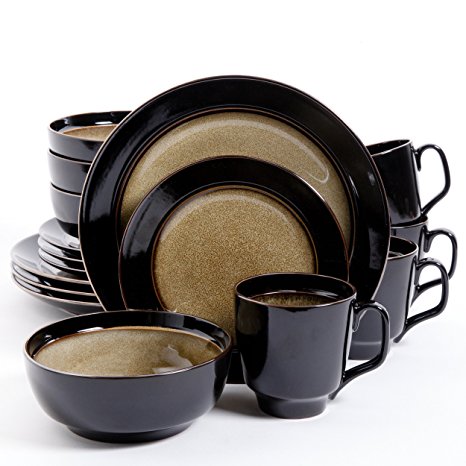 Gibson Bella Galleria 16 Piece Dinnerware Set, Taupe/Black