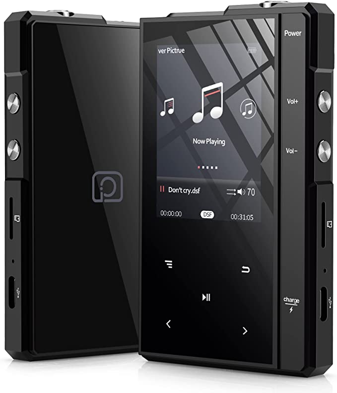 Phinistec 48GB HiFi MP3 Player with Bluetooth, Lossless DSD High Resolution Portable Digital Audio Music Player with Metal Body and Glass Back, Support up to 512GB