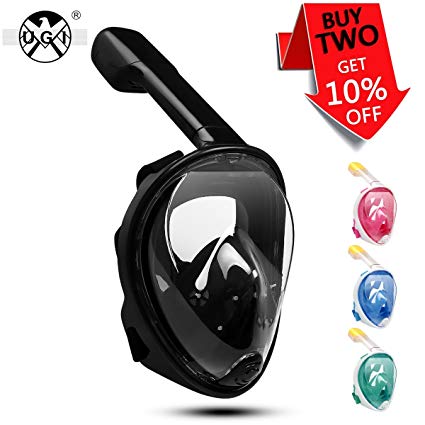 UGI Full Face Snorkel Mask - 180 ° Panoramic Viewing Diving Mask with Tubeless, Anti-Fog & Anti-Leak Design - See More Water World with Larger Viewing Area for Adults and Youth