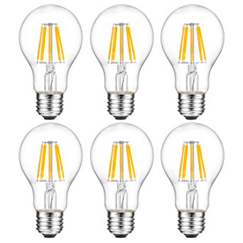 A 19 Led Bulb,Oak Leaf Edison Style Filament Vintage LED Bulb,7 Watt,60 Watt Equivalent,2700K,E26 Base,Pack of 6
