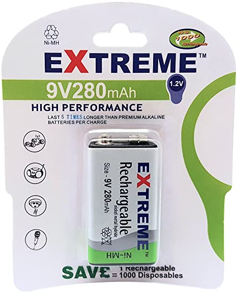 Extreme Rechargeable PP3 9v 280 mAh Ni-Mh 1 per pack