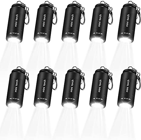 10 Pieces Mini Keychain Flashlight LED Flashlight High-Powered Lamp USB Rechargeable Bright LED Light Torch for Camping, Hiking, Fishing, and Outdoor Recreation