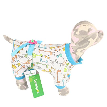LovinPet Dog Pajamas Pet Clothes Cotton Cozy Onesie Puppy Pjs with Bow And Snap Buttons