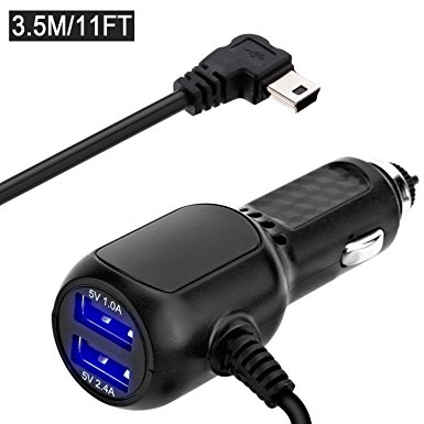 Garmin Nuvi Car Charger, APPHOME 2 USB Ports 12V/36V 3.4A Car Vehicle Power Charger Adapter Built-in Mini USB Cord Cable for Garmin GPS Nuvi 57LM C255 2539LMT 2597LMT Dashcam