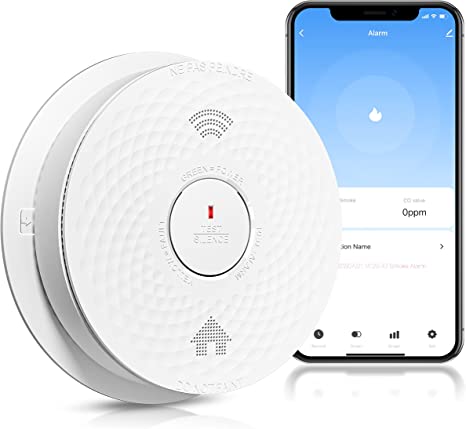 Wi-Fi Smoke Detector, Smoke Carbon Monoxide Detector Alarm, Combination Photoelectric Smoke Alarm and Carbon Monoxide Detector Battery Operated (Wi-Fi)