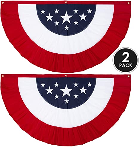 60" x 32" Americana USA Patriotic Nylon Bunting Flag, 2 Sided, Embroidered Stars, Grommets- July 4th American Flag for Outdoor Use- Americana Inside Outside Porch Rail or Window Decoration (2 Pack)