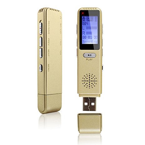 Digital Voice Recorder, MAOZUA 8GB Professional Voice Recorder Rechargeable Voice-Activated Recording Audio Recorder Dictaphone with USB MP3 Player for Meetings Lectures Classes and Interviews - Gold