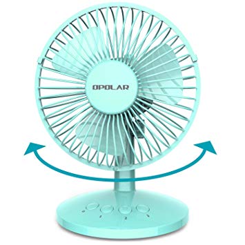 OPOLAR First Oscillating Mini Fan, AA Battery (not Included) Operated USB Powered, Portable Table Fan, 3 Speeds, Adjustable Head, Enhanced Airflow Low Noise, Personal Office Fan Home-Blue