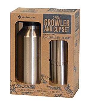 3 Piece Growler and Cup Set (1 - 64 fl oz Growler and 2 - 10 fl oz Steel Cups)