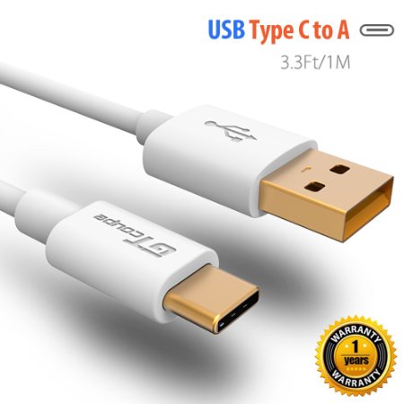 Type C Cable, GTcoupe® Gold Plated 3 Feet/ 1M USB Type C to USB A Charge Cable Data Sync for Type C Supported Devices -USB Type C to USB A, White (C3005)