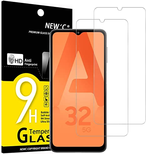 NEW'C 2 Unidades, Protector de Pantalla para Samsung Galaxy A32 5G, Antiarañazos, Antihuellas, Sin Burbujas, Dureza 9H, 0.33 mm Ultra Transparente, Vidrio Templado Ultra Resistente