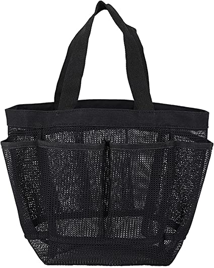 ZKSM Mesh Shower Caddy, Portable Shower Basket Dorm with 9 Pockets, Quick Dry Hanging Shower Bag, Essential Toiletry Storage Bag for Student Dormitory, gym, travel or camping (Black)