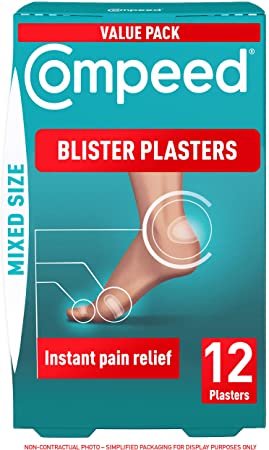 Compeed Mixed Size Blister Plasters, 12 Hydrocolloid Plasters, Foot Treatment, Heal Fast, 100% Plastic Free Carton Pack