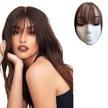 Clip in Bangs Human Hair French Bangs Thick Bangs Extensions Neat with Temples Clip on Air Bangs Hairpieces (Air Bangs, Dark Brown)