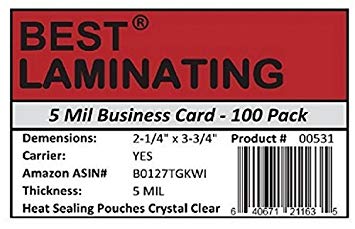 Best Laminating® - 5 Mil Business Card Therm. Laminating Pouches - 2-1/4 x 3-3/4 (100 Pouches)
