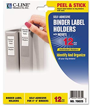 C-Line Self-Adhesive Ring Binder Label Holders, Top Load, 1-3/4 x 3-1/4, Clear, 12/Pack by C-Line