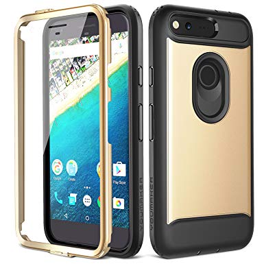 Google Pixel XL Case, YOUMAKER Full-body Rugged Belt Clip Holster Case with Built-in Screen Protector for Google Pixel 5.5 inch (2016 Release) - Gold/Black