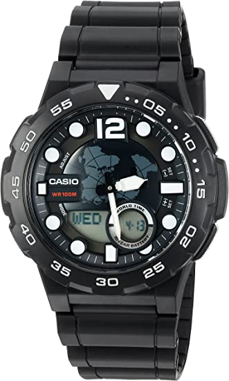 Casio Men's '3D Dial' Quartz Resin Watch, Color:Black (Model: AEQ-100W-1AVCF)