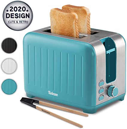 Wide Slot Toaster 2 Slice - 3 in 1 Retro Toaster, Matte Teal and Stainless Steel - Small Toaster with Free Bamboo Tongs Clips and Crumb Tray - 7 Toasting Settings, 850W Toasters - Vintage Toster