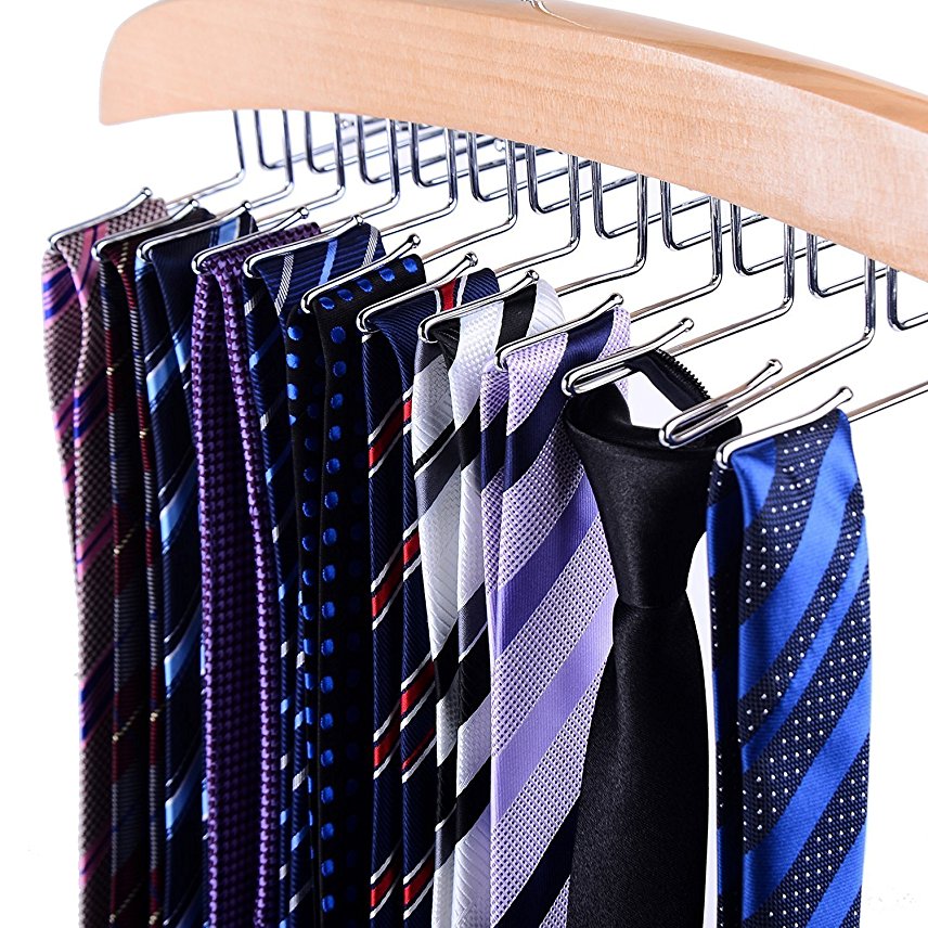 Ohuhu Wooden Tie Hanger Rotating Twirl 24 Ties Organizer Rack Hanger Holder Hook