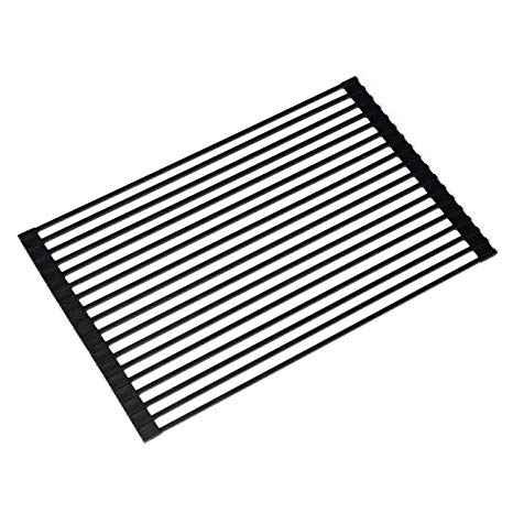 Kraus KRM-10BLACK Silicone-Coated Stainless Steel Over the Sink Multipurpose Roll-up Dish Drying Rack, Black