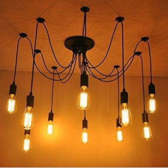 Fuloon Vintage Edison Multiple Ajustable DIY Ceiling Spider Lamp Light Pendant Lighting Chandelier Modern Chic Industrial Dining