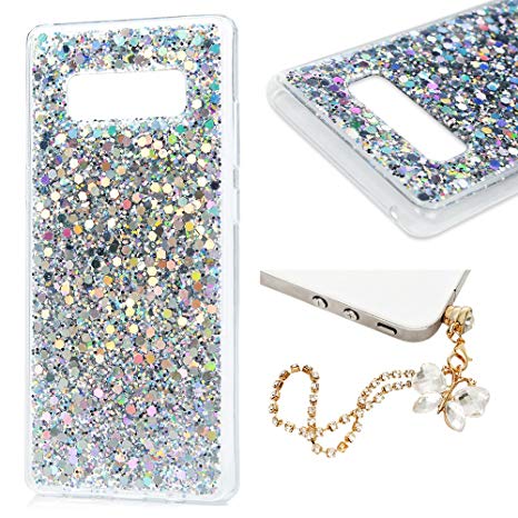 Galaxy Note 8 Case,Transparent Clear Full Body Bling Glitter Soft Flexible TPU Frame Hard Back Protective Case Cover for Samsung Galaxy Note 8 with Owl by MOLLYCOOCLE- Silver