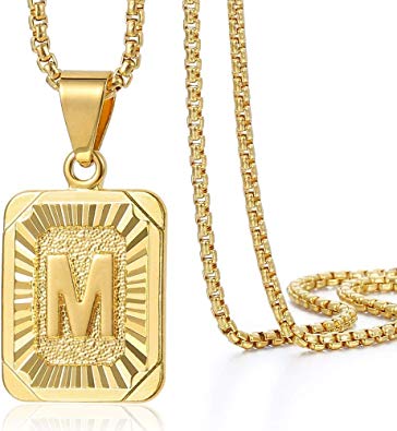 Trendsmax Initial Letter Pendant Necklace Mens Womens Capital Letter Yellow Gold Plated A Z Stainless Steel Box Chain 22inch