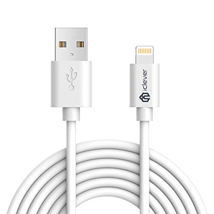 iClever BoostLink 10ft Lightning to USB Cable | Sync Cable with Apple MFI Certified Cord Connector for iPhone X/ 8/ 8 Plus/ 7/ 6s/ 6s Plus/ 6/ 5s, iPad Air / Mini / Pro, White