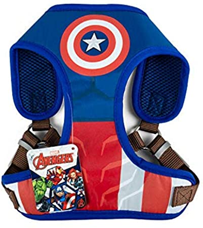 Marvel for Pets Comics Captain America Superhero Dog Harness for Dogs | No Pull Dog Harness | Red, White and Blue No Escape Dog Harness Captain America Costume in Multiple Sizes