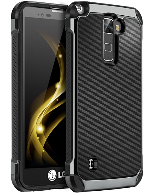 LG Stylo 2 Plus Case, LG Stylo 2 Case, LG Stylo 2V Case, BENTOBEN 2 in 1 Drop Protection Hard PC Soft TPU Bumper Laminated with Carbon Fiber Texture Chrome Shockproof Phone Protective Cover, Black