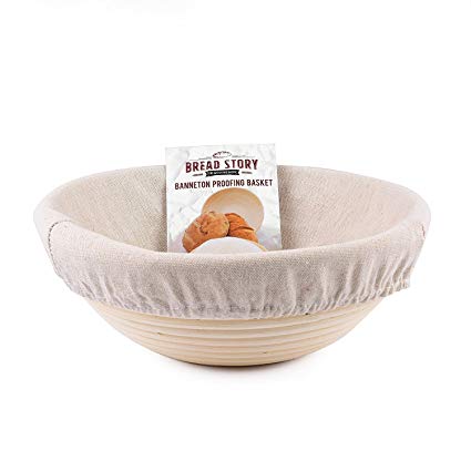 (22cm) Round Banneton Proofing Basket Set – Brotform Handmade Unbleached Natural Cane Bread Baking Kit with Cloth Liner