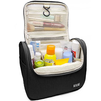 Hanging Toiletry Bag, Airlab Large Cosmetic Bag with Handle and Hook, Travel Toiletry Organizer for Men and Women, Size: 24 x 19.5 x 12.5 cm, Black