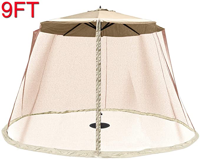 OUTDOOR WIND Outdoor 9FT Patio Umbrella Table Cover Mosquito Polyester Netting Screen,Beige