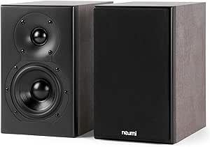 NEUMI Silk 4 Compact 2-Way Bookshelf Speakers, Stereo Pair, Home, Office, Theater Surround Sound, 4 Inch Woofer, 1 Inch Silk Dome Tweeter w/Waveguide, Rear Ported, Light Brown and Black (Renewed)