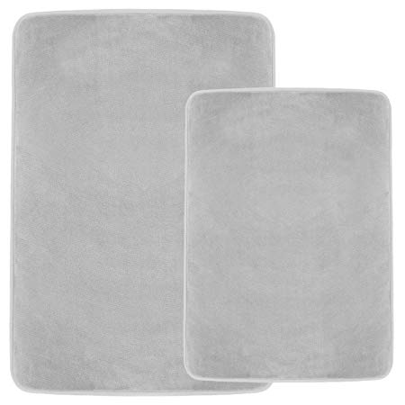 Clara Clark Non Slip Memory Foam Tub-Shower Bath Rug Set, Includes 1 Small Size 17 x 24 in. 1 Large Size 20 X 32 in. - Silver